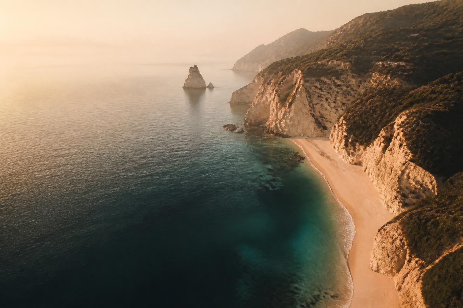 Serene coastline at golden hour